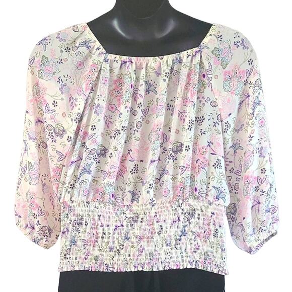 Excellent No Boundaries XXL Boho Floral Peasant Blouse 3/4 Sleeve Juniors Top - Picture 7 of 7